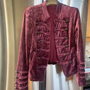 Velvet Military-Style Velvet Jacket in Rich Burgundy
